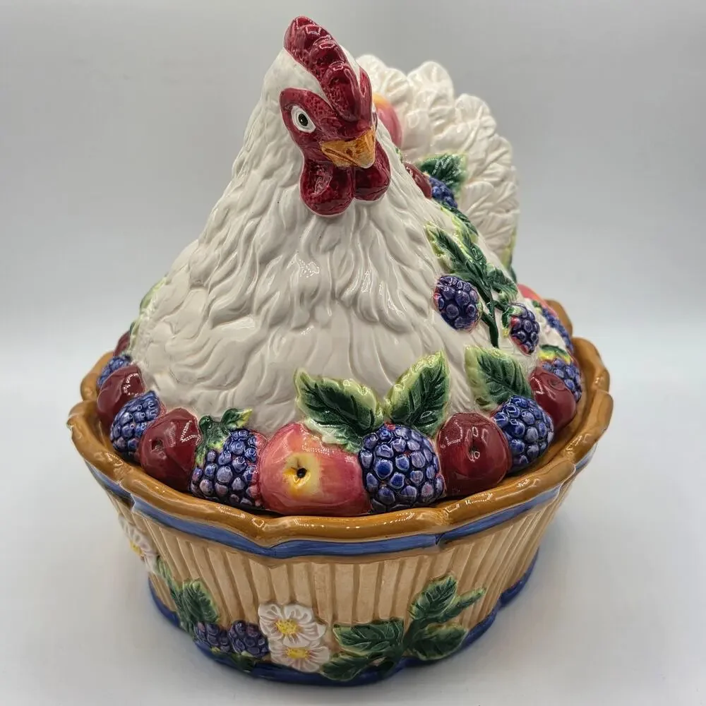 Fitz and Floyd Country Gourmet Hen Chicken Cookie Jar VTG AS IS / READ